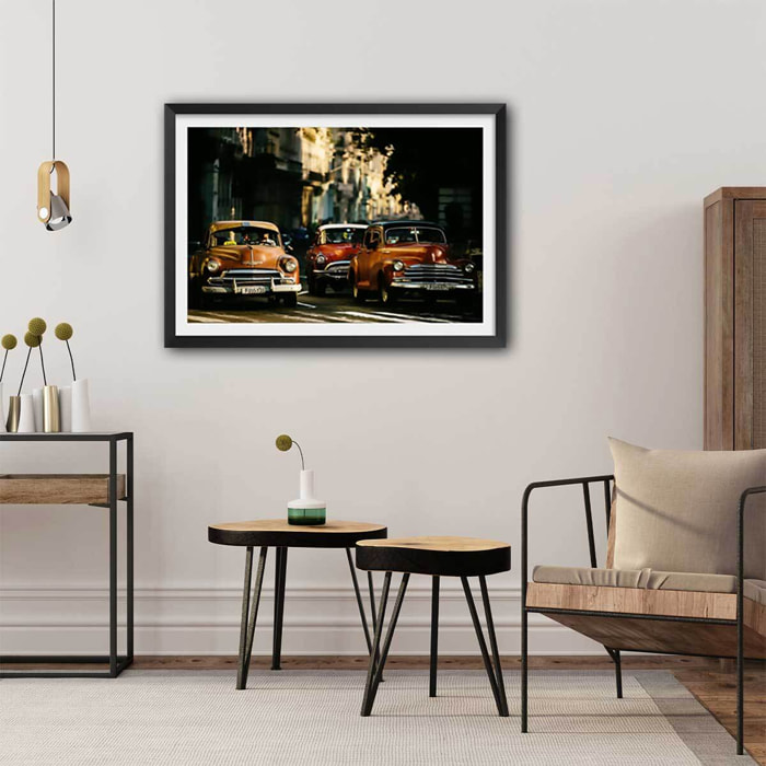 Affiche vintage taxi Affiche sous cadre noir