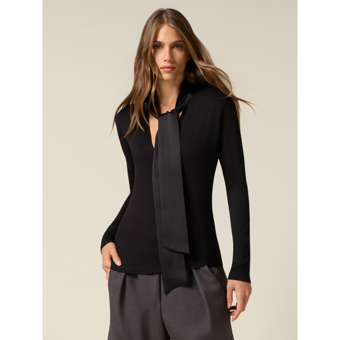 Oltre - T-shirt con fusciacca in raso - Nero