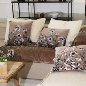 Coussin en velours fleuri - Taupe