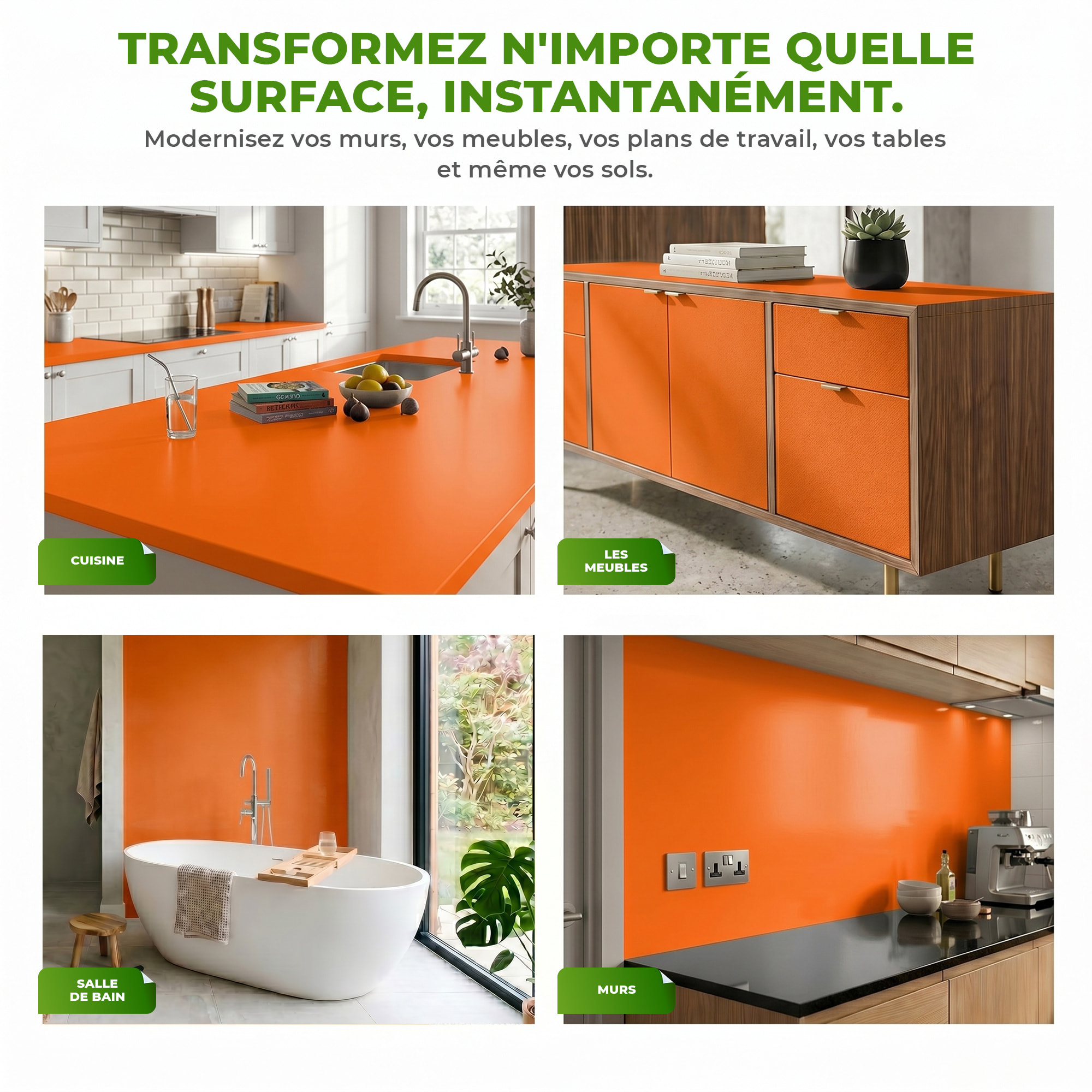 Rouleau adhésif décoratif Vinyle au Mètre - Orange - Sticker Lavable Imperméable Mur Cuisine Meubles