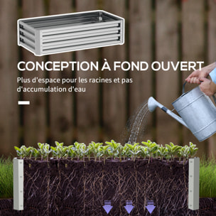 Carré potager de jardin dim. 120L x 60l x 30H cm tôle d'acier ondulée argentée