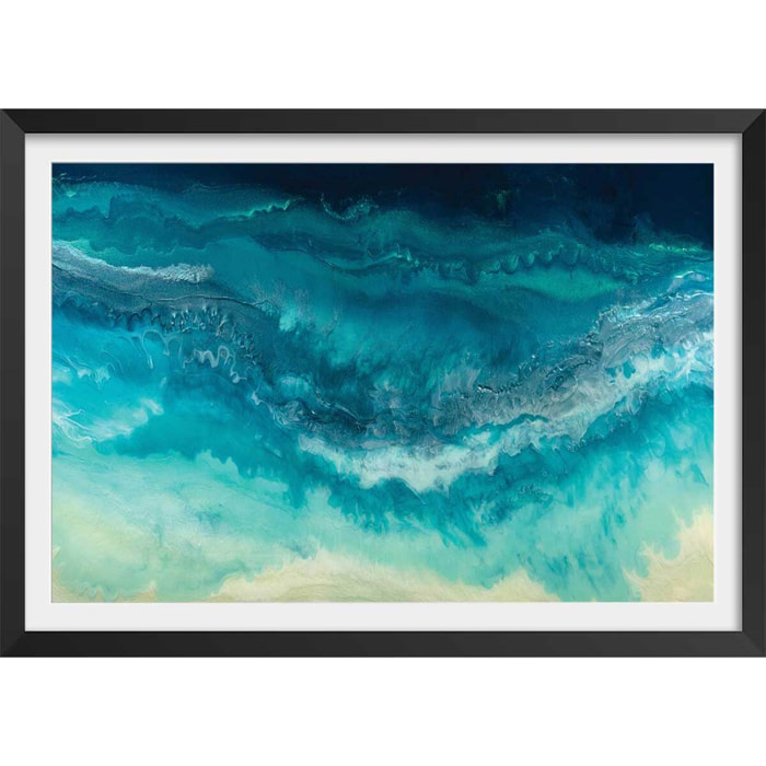 Poster bleu dynamique Affiche + cadre en bois - Noir