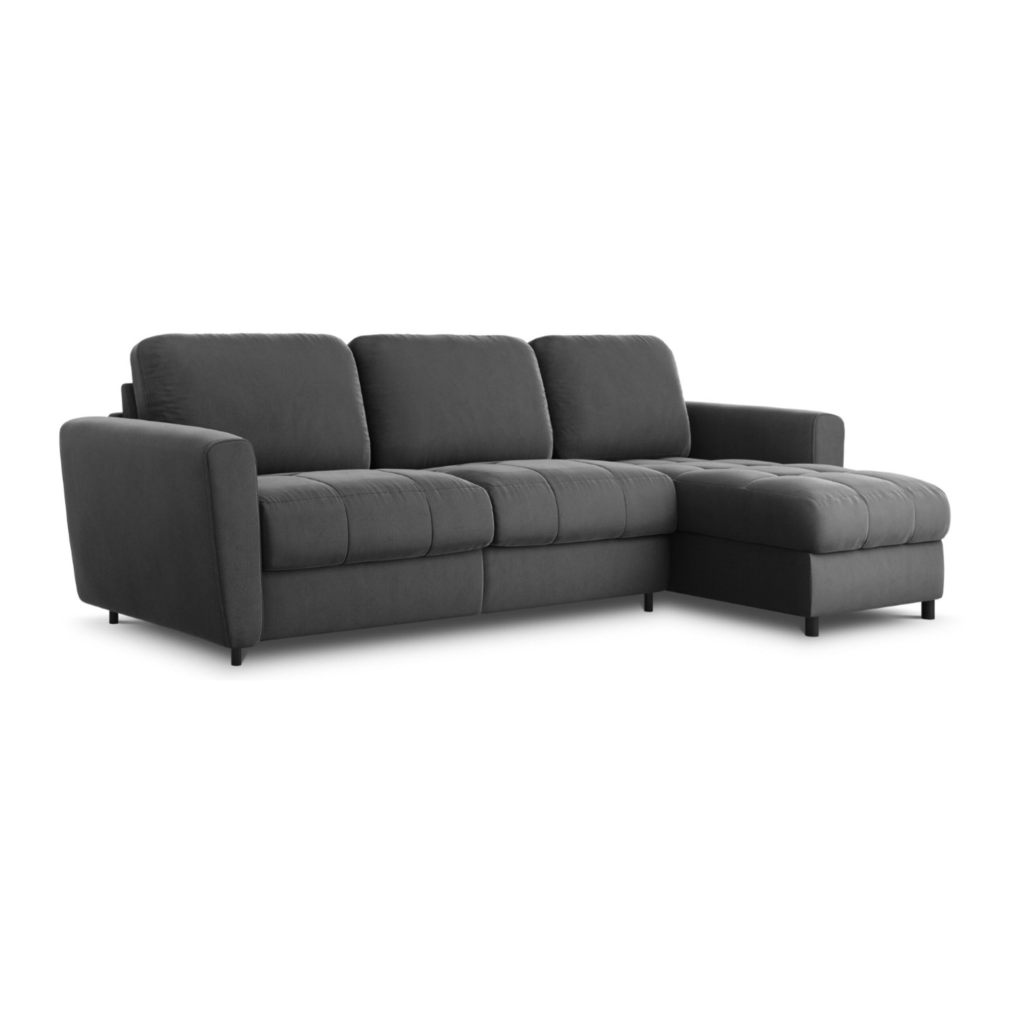 Canapé d'angle droit convertible avec coffre de rangement "Audra" 5 places en velours gris foncé