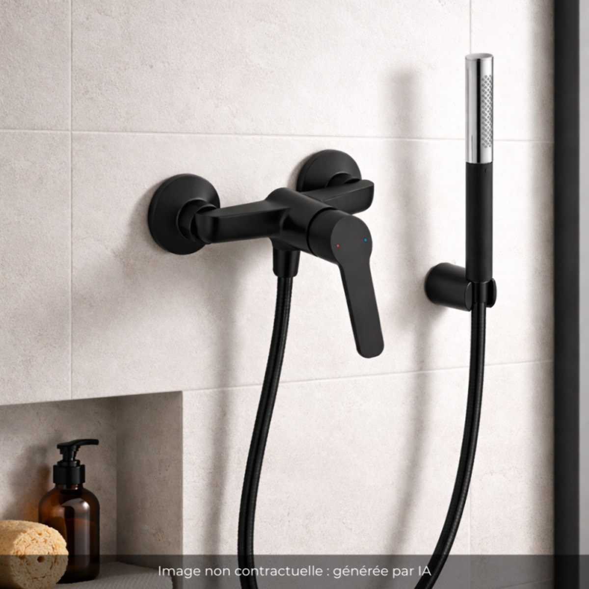 Mitigeur douche Aimé + douchette stick Shift Ellipse + flexible 1,6m noir et chromé