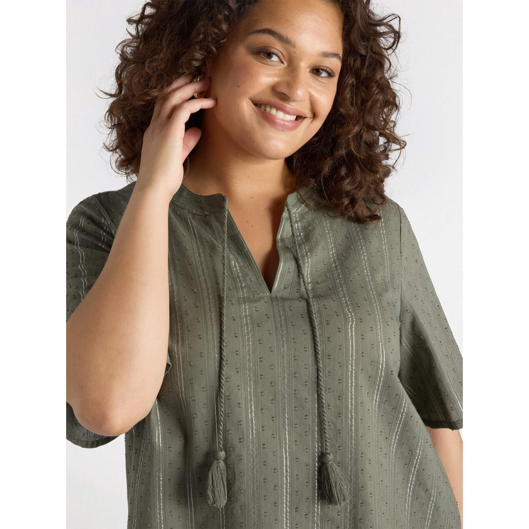 Fiorella Rubino - Blusa a righe con lacci - Verde militare