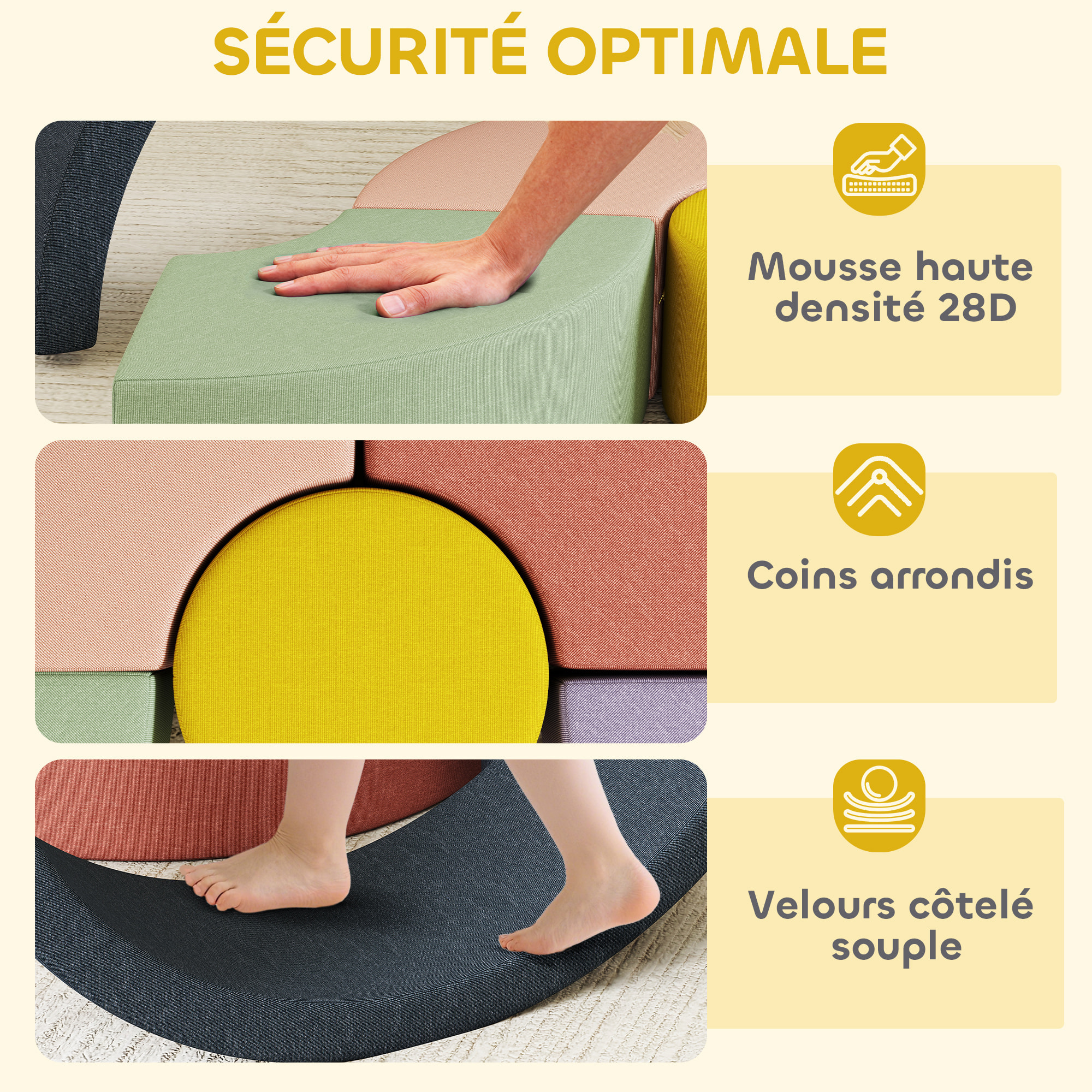 7 blocs de construction en mousse XXL revêtement tissu déhoussable - modules de motricité - multicolore