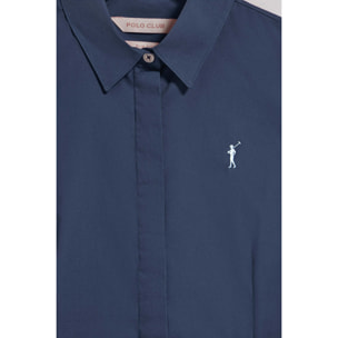 Camisa slim de popelín azul marino con logo bordado Rigby Go