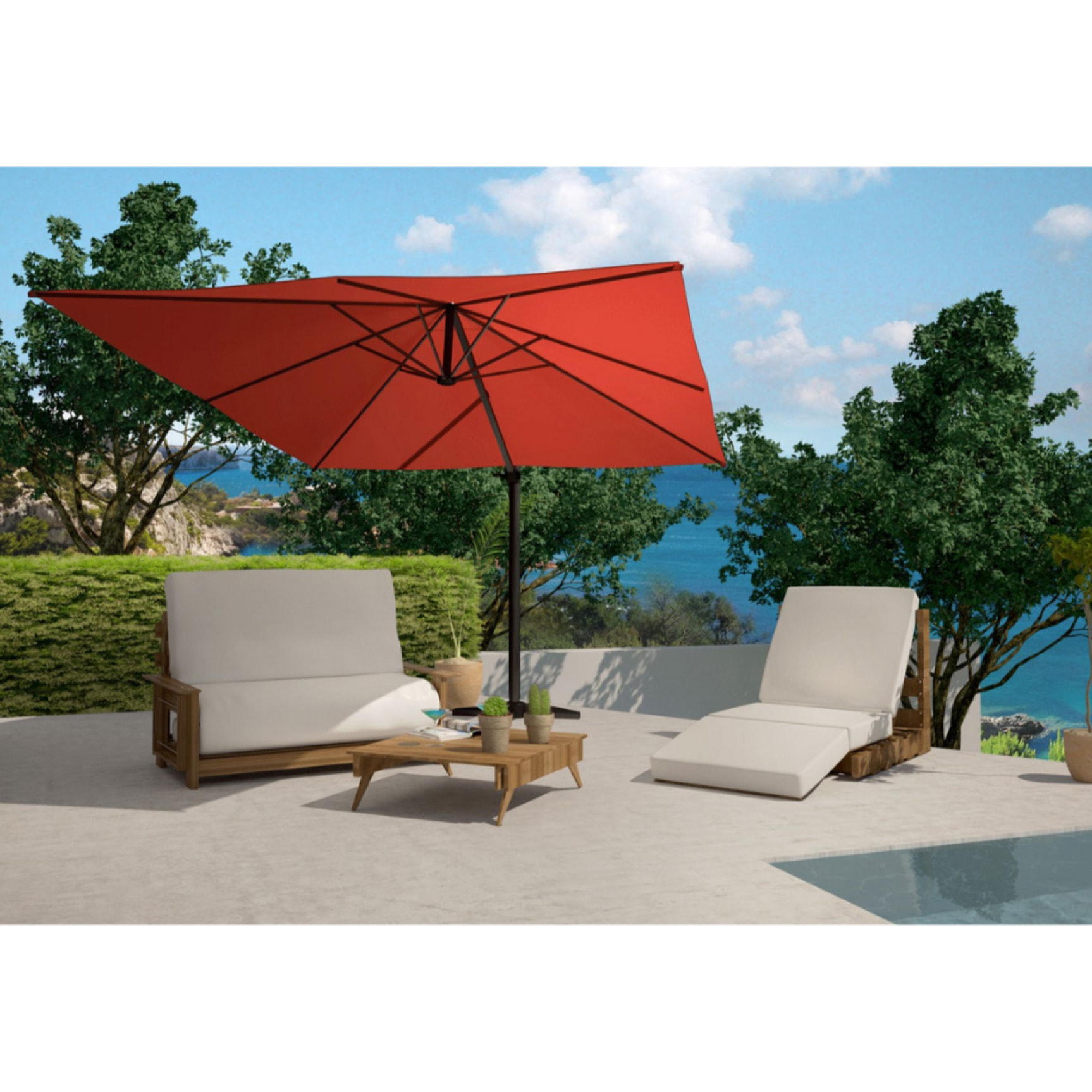 Parasol déporté et rotatif 3 x 4 m terracotta NAVIA
