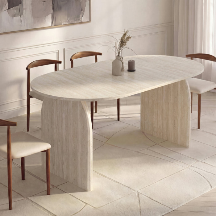 Table à manger extensible Japandi 160-200cm effet travertin