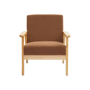 Fauteuil scandinave bois de peuplier, d'hévéa et velours côtelé ISAK