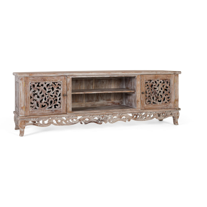 Meuble TV en bois de teck 190 cm style vintage provençal