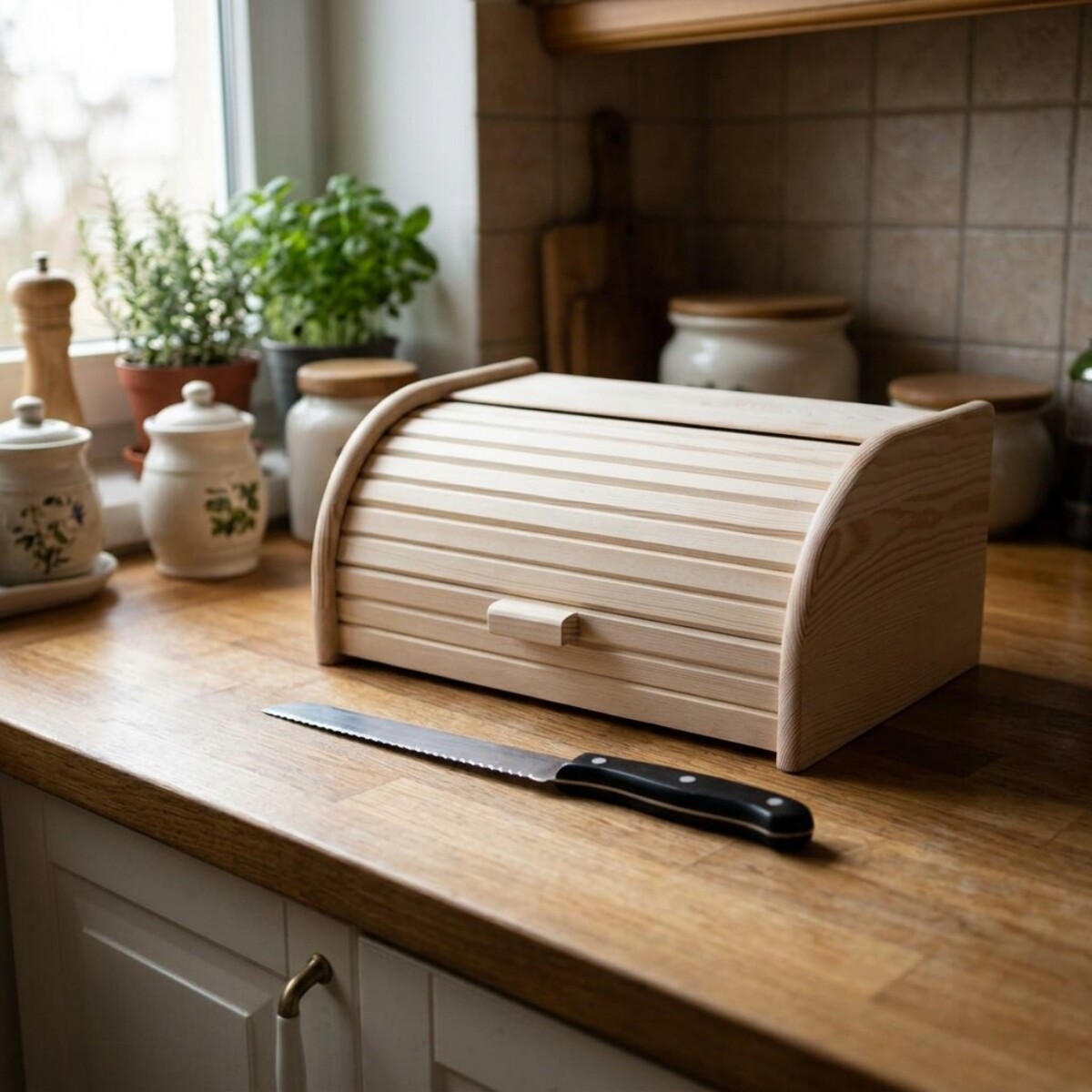Set de 2 ustensiles pour le pain avec Huche à pain en bois et Couteau à pain Fackelmann Boissellerie