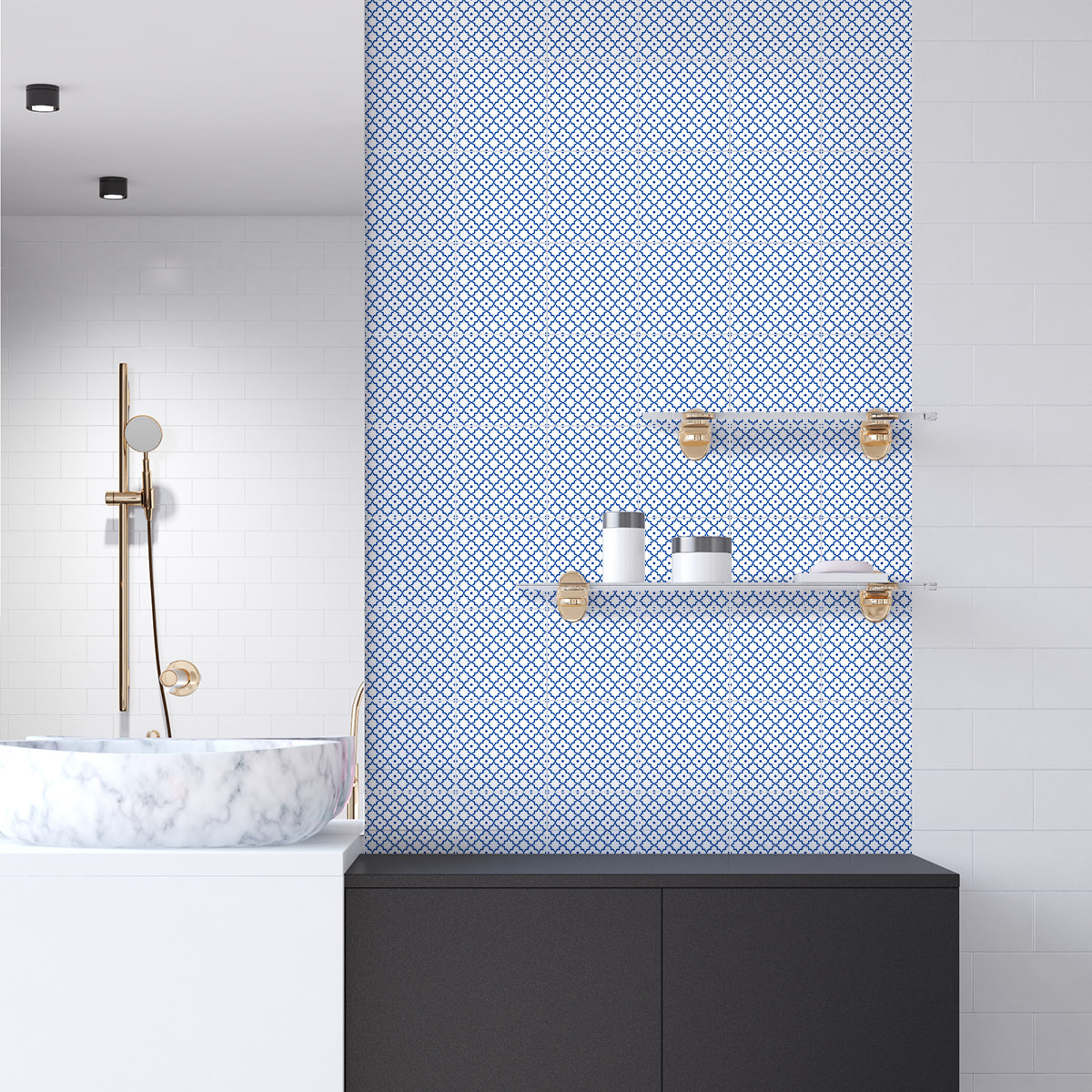 Stickers muraux - Sticker Mural Carrelage adhésif Cuisine Salle de Bain - 60 STICKERS CARREAUX DE CIMENT ORIENTAL ZARZIS
