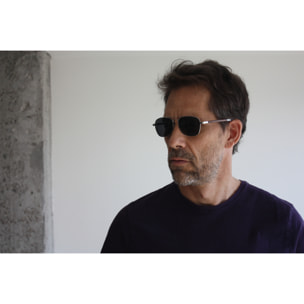 Gafas de sol OCEAN SORRENTO - De brazo de madera de peral azul oscuro con montura frontal de metal azul claro y plata brillante / Ahumada