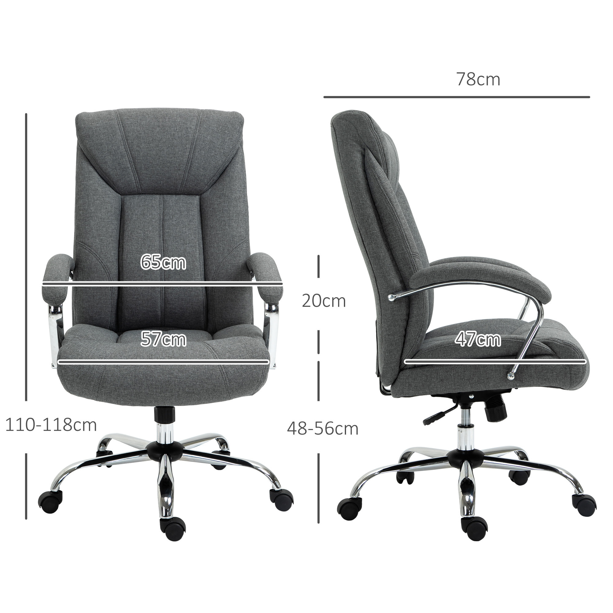 Fauteuil de bureau manager - chaise de bureau grand confort réglable pivotante - acier chromé tissu gris