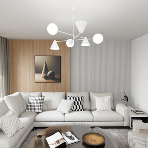 Lampada a sospensione HERMES 6 luci in acciaio bianco