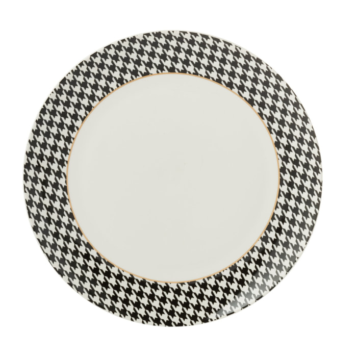 J-Line assiette Pied-De-Poule - porcelaine - blanc/noir - large