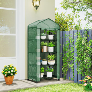 Invernadero de Exterior con 4 Estantes y Ruedas, Invernadero de Jardín con Puerta Enrollable, Marco de Acero y Cubierta PE 140g/ãŽ¡ Anti-UV, Impermeable para Terraza, Patio, 69x50x165 cm, Verde