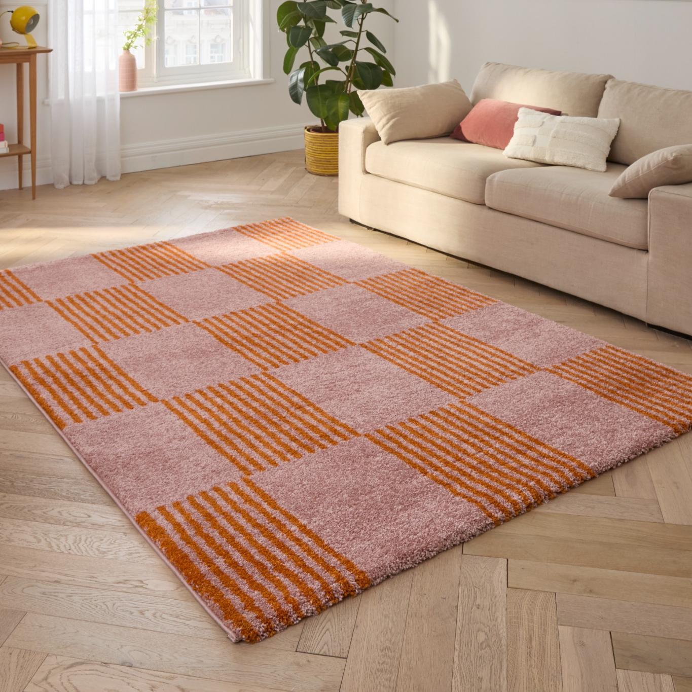GROOVY - Tapis rétro coloré style seventies - Confortable et moelleux - Orange
