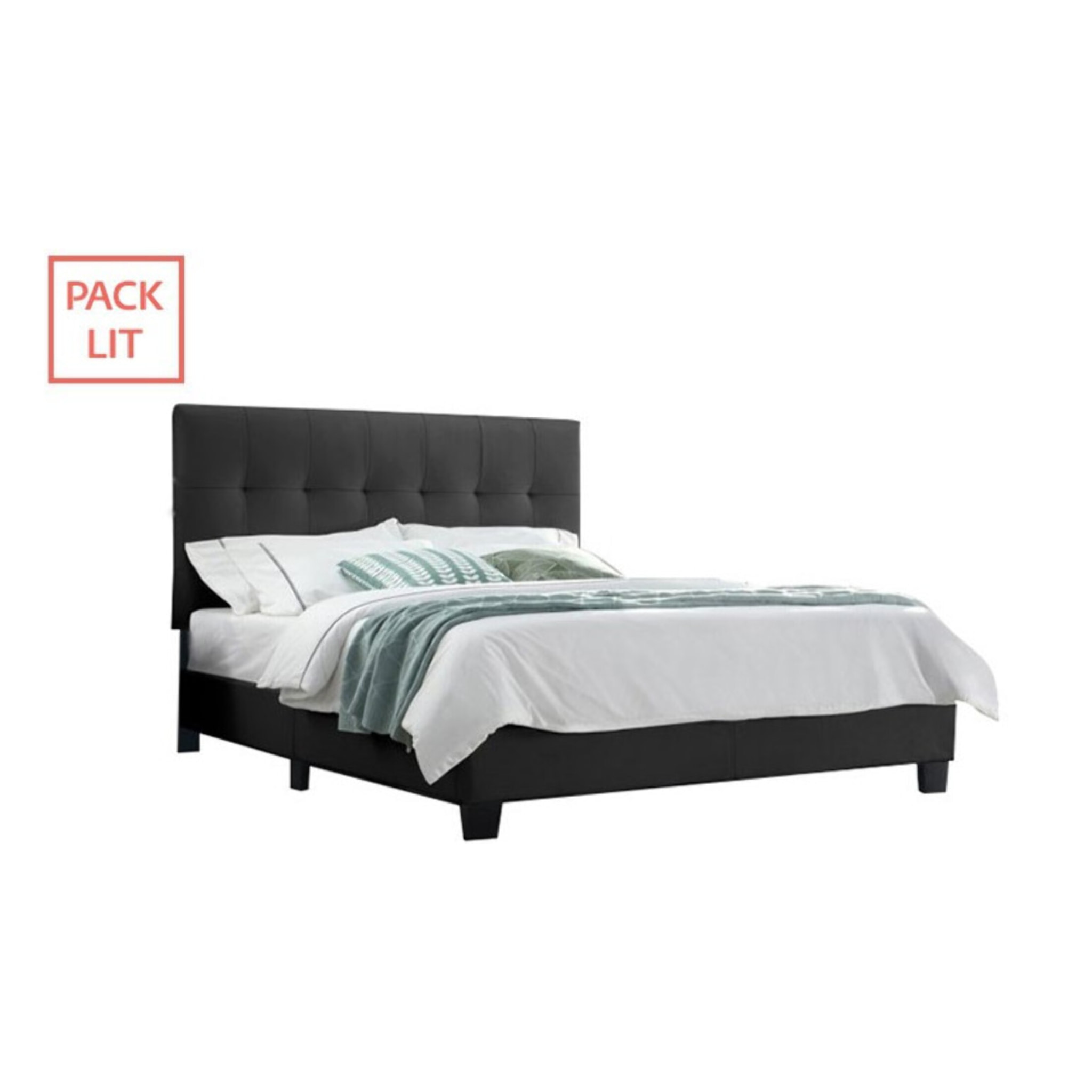 Ensemble lit matelas et sommier 160x200 cm en simili noir - BIANCA