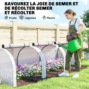 Mini serre de jardin serre à tomates 2,95L x 1l x 0,8H m acier PE haute densité 140 g/m² anti-UV 3 fenêtres zip enroulables blanc