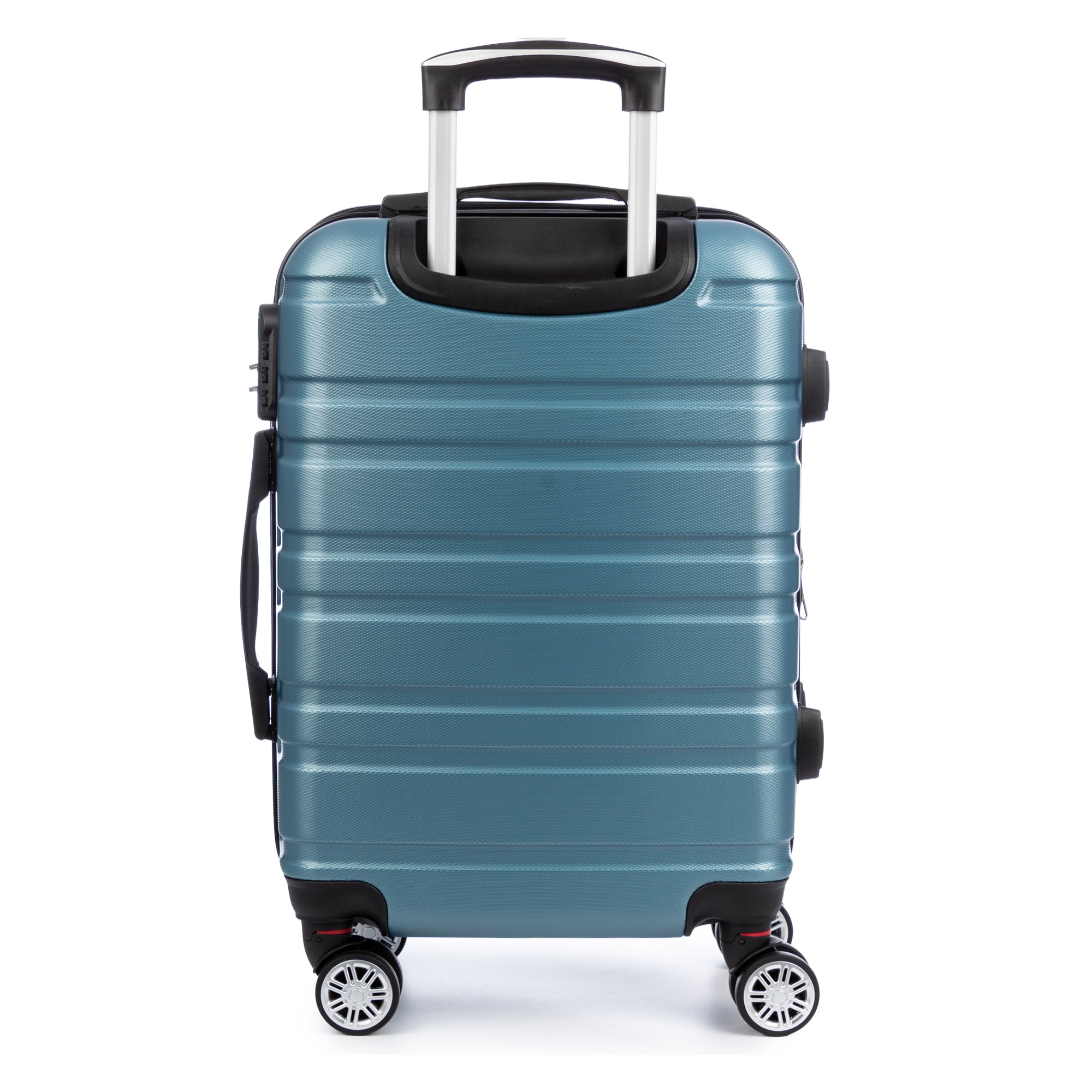 Set di 3 valigie Trolley espandibili, in materiale leggero ABS ad alta resistenza. Serratura numerica, 4 ruote doppie girevoli a 360°.