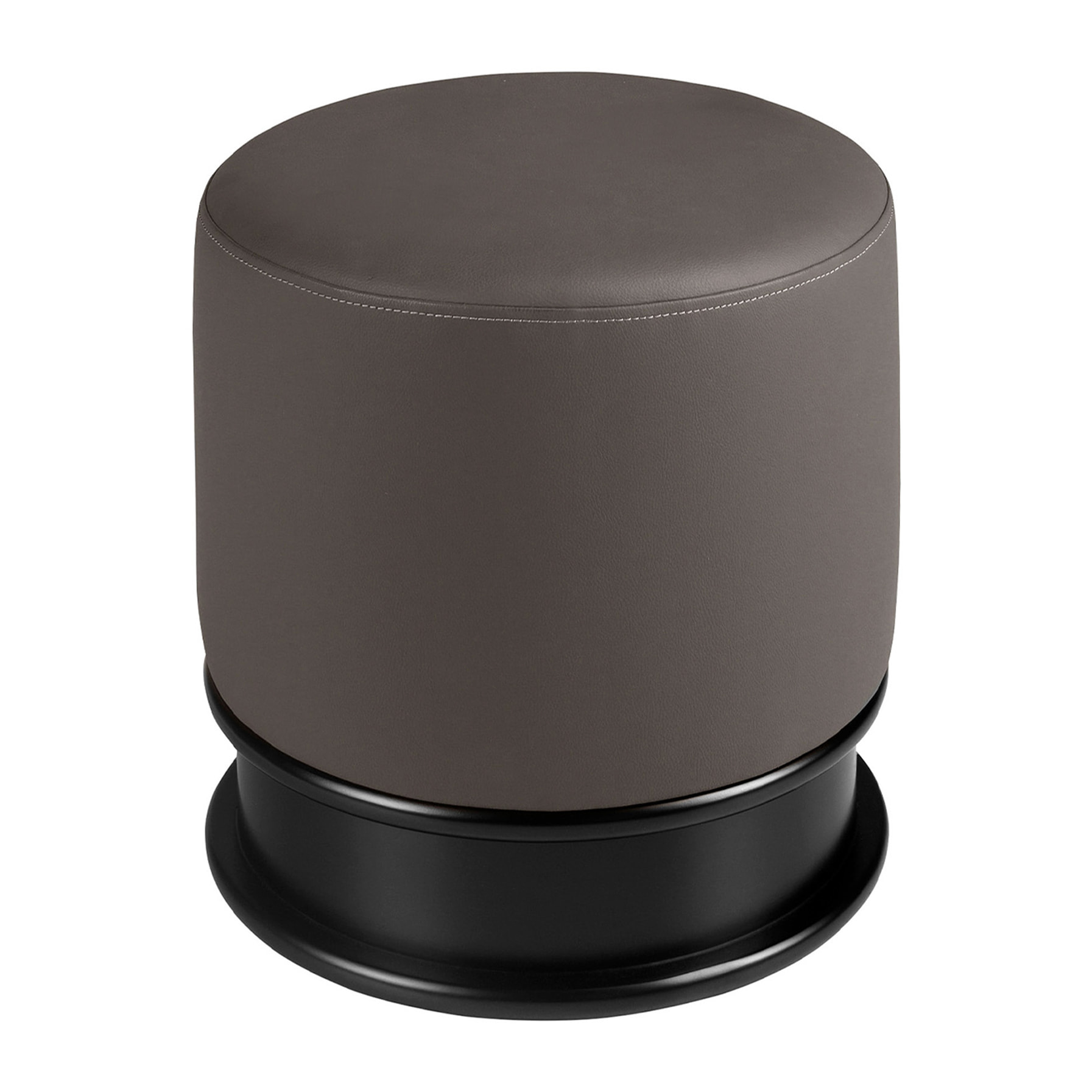 Puff con asiento tapizado en polipiel en gris oscuro sus patas de madera de mdf en negro 43x43x42cm