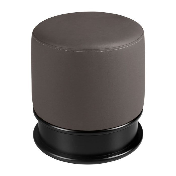 Puff con asiento tapizado en polipiel en gris oscuro sus patas de madera de mdf en negro 43x43x42cm