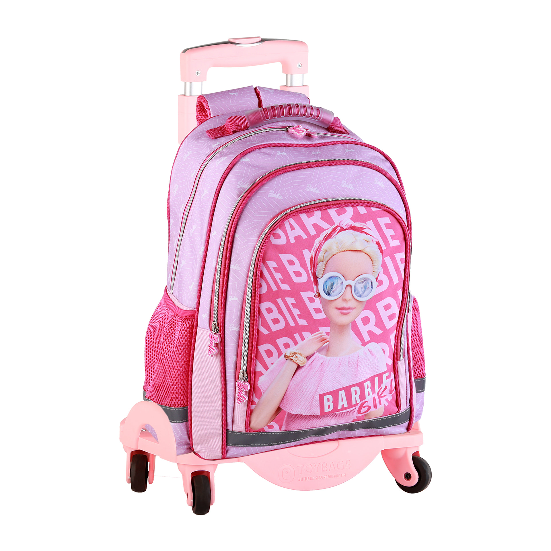 Zaino primario Barbie Deluxe a doppio scomparto + trolley con protezione laterale e ferma frontale, 4 ruote multidirezionali.