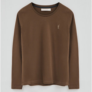 Maglietta marrone scuro a maniche lunghe a girocollo con logo Rigby Go Gold