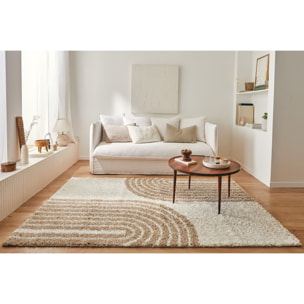 OLYMPE - Tapis shagy à poils long à motif demi-arc - Beige