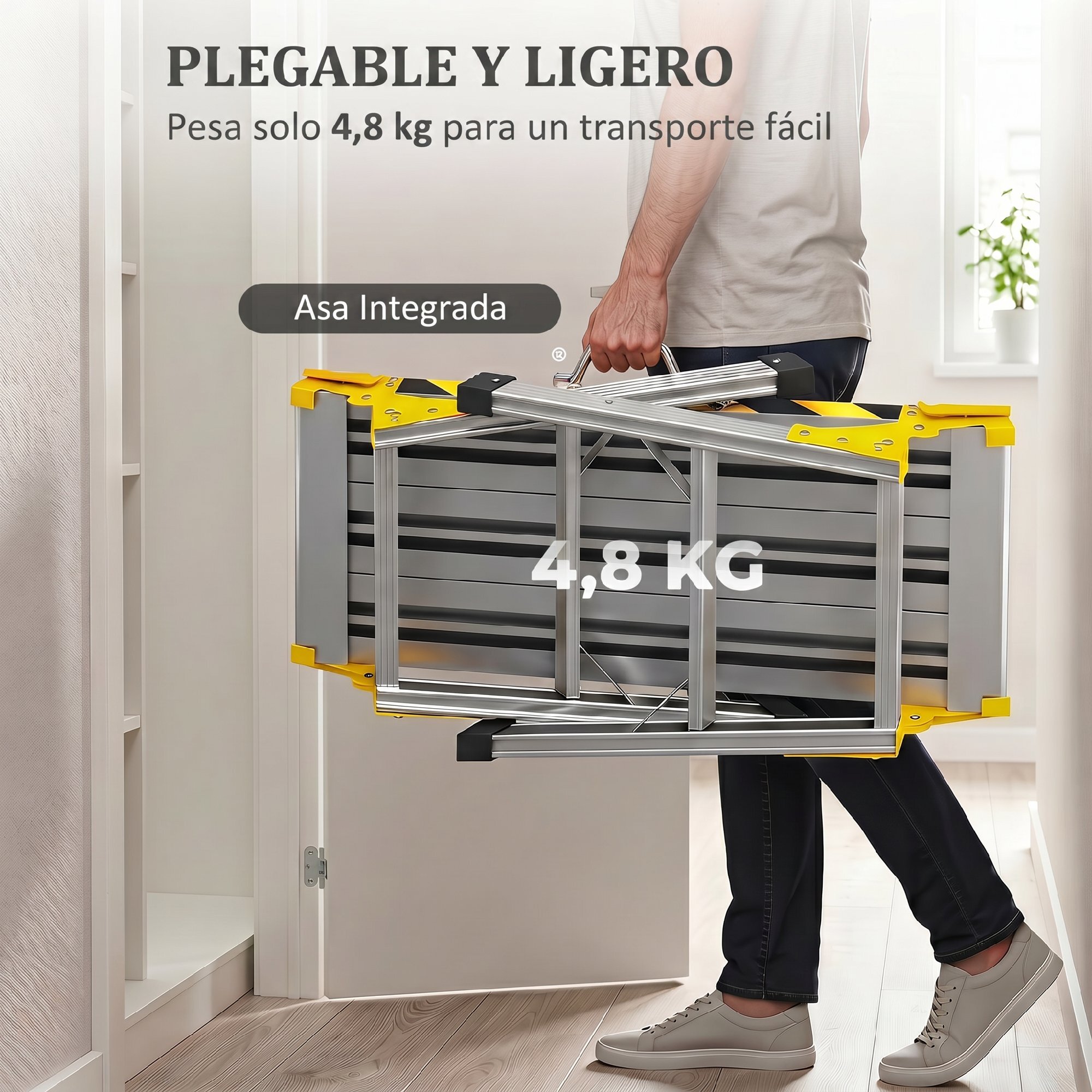 Banco de Trabajo Plegable de Aluminio, Mesa de Taller con Asa, Antideslizante, Tiras Reflectantes, Carga 150 kg, 110x32x50 cm, Negro