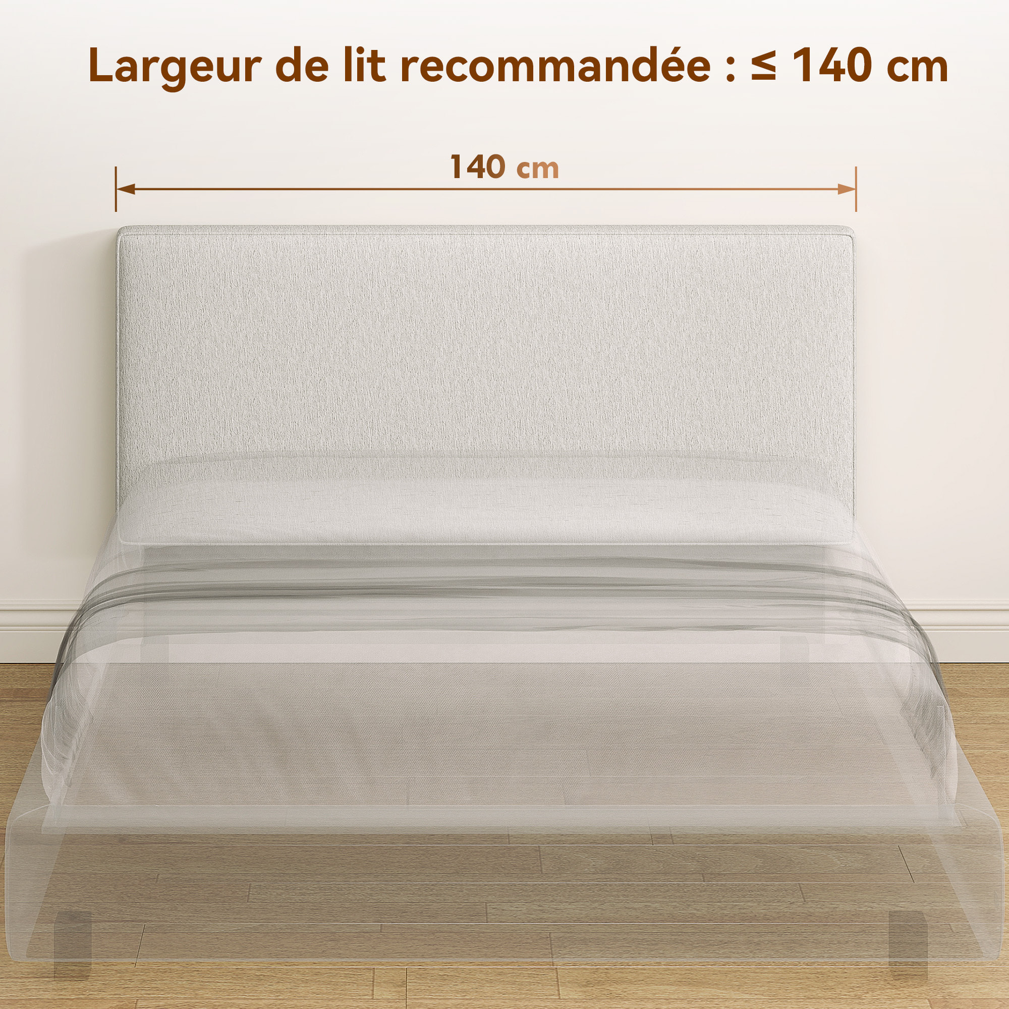 Tête de lit murale rembourrée tissu toucher lin - dim. 140L x 60H cm ép. 10 cm -gris clair chiné