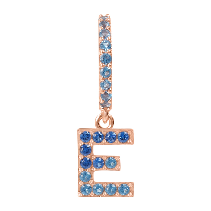 Orecchino Pendente con Lettera E in Pavé di Cubic Zirconia Blu