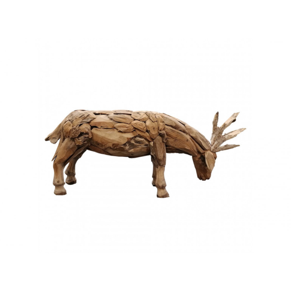 Sculpture animal bébé cerf en bois de teck massif H39cm - DEER