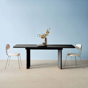Table à manger rectangulaire extensible bois d'hévéa et placage chêne noir 6-8 places 170-210cm - Albane