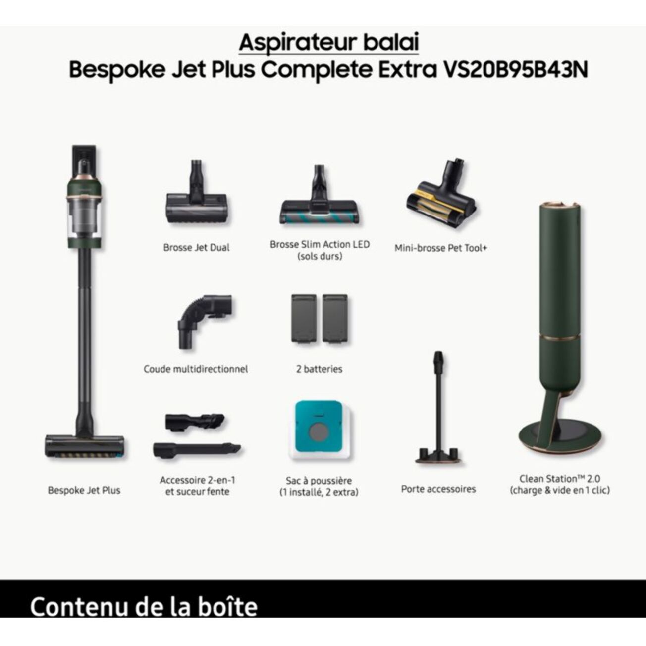 Aspirateur balai SAMSUNG Bespoke Jet Plus Complete 2 Batteries VS20B95B43N