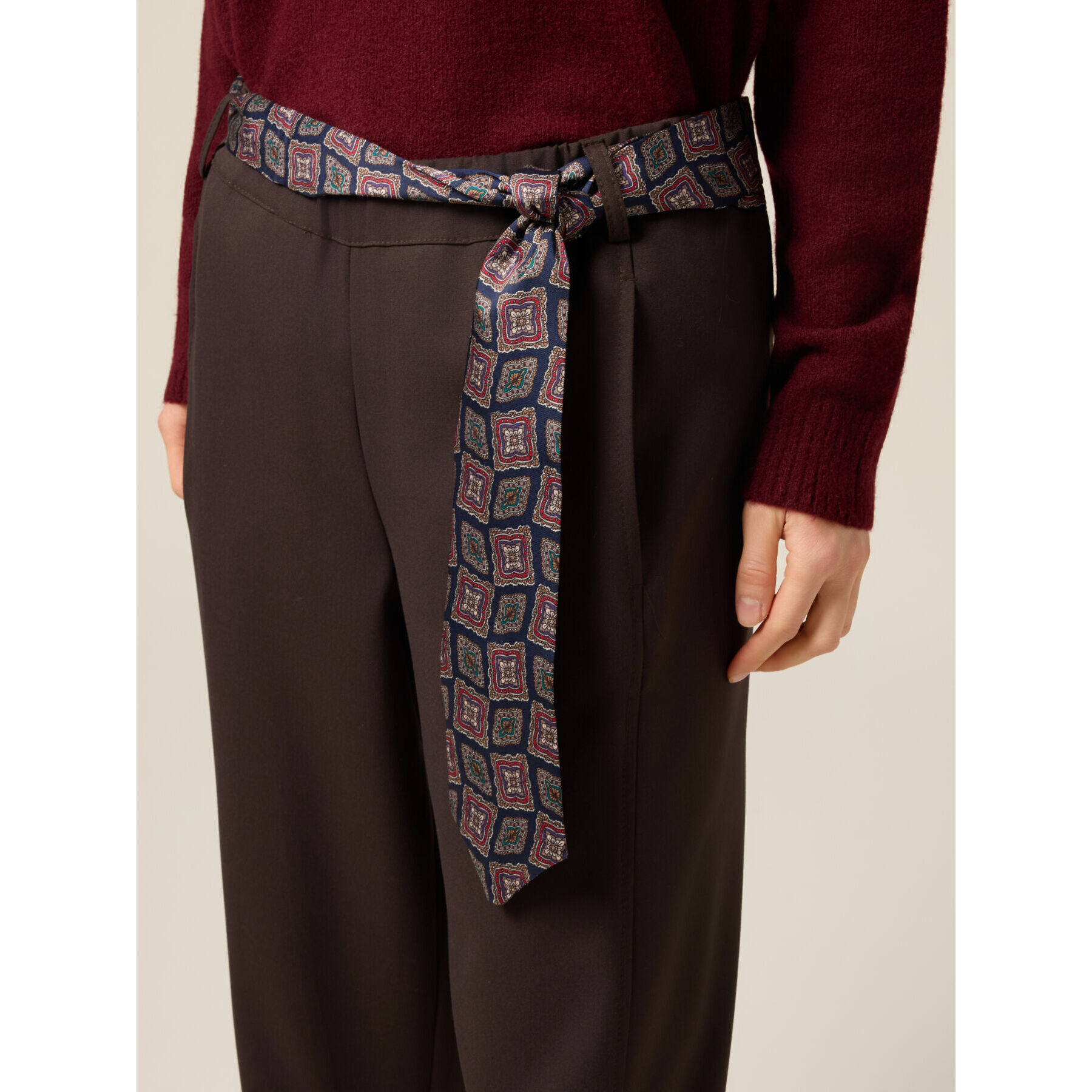 Oltre - Pantaloni con cintura a cravatta - Marrone