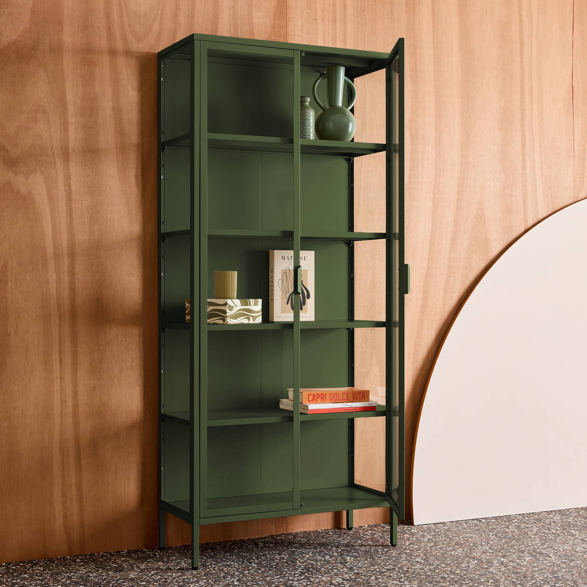 Buffet, vaisselier acier et verre trempé 2 portes 180cm ARKANSAS