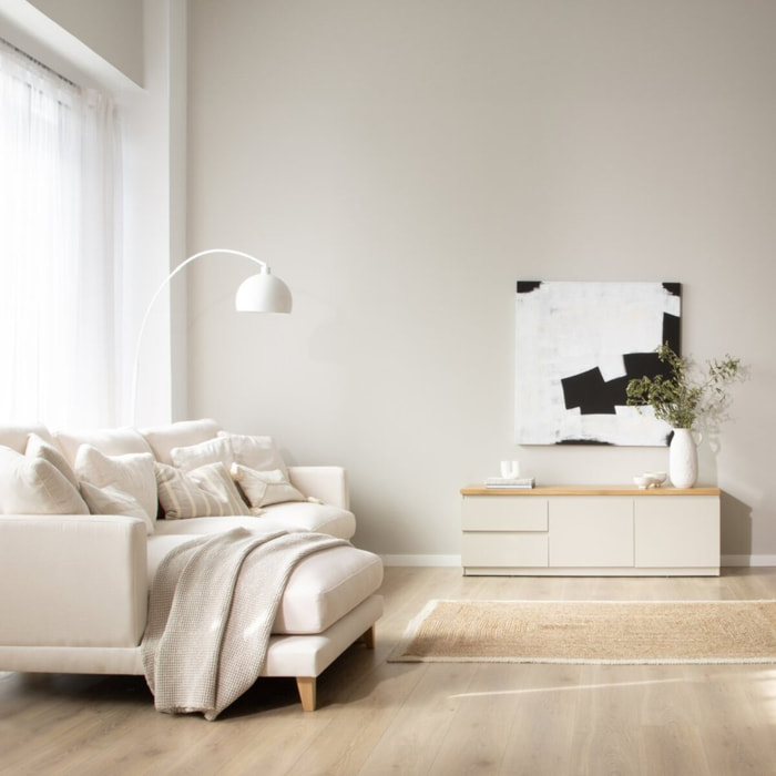 Meuble tv Ellinor -tableau en chêne et panneau mdf-couleur chêne/beige 150 x 50 x 40 cm