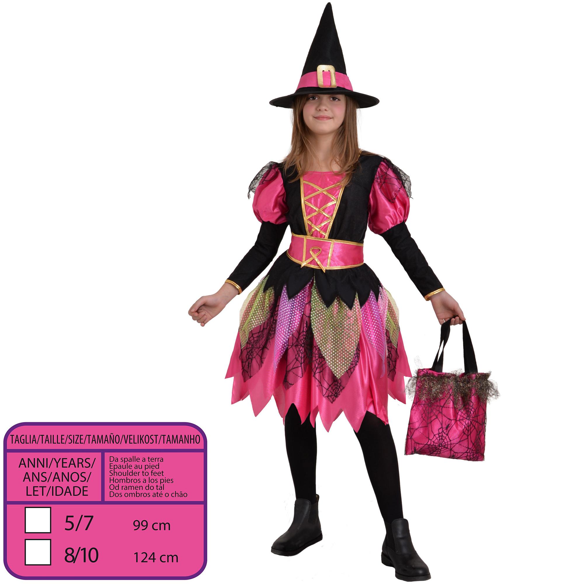 Streghetta Fashion Witch Girl Halloween Costume Con Cappello Borsa Bambina