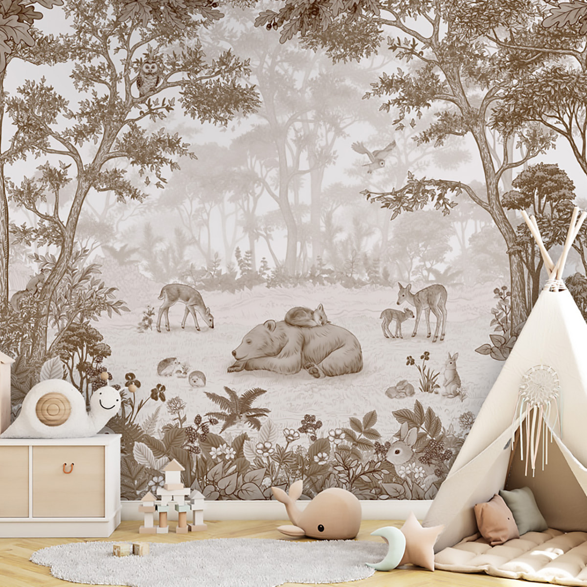 Papier enfant Ours paisible dans la forêt Intissé