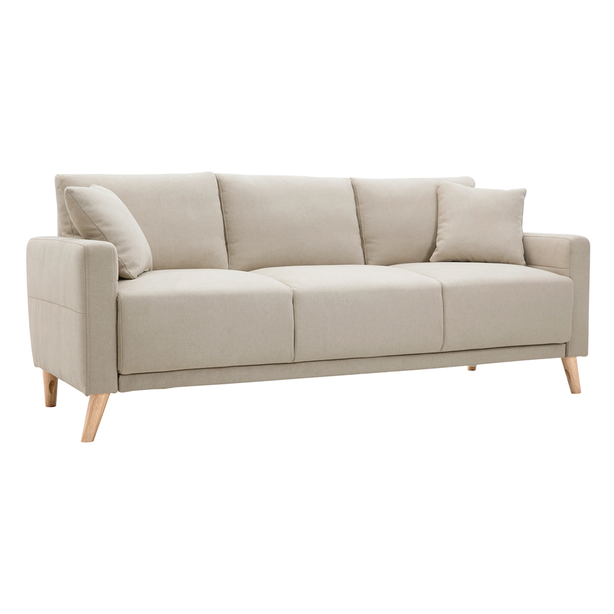 Canapé 3 places en tissu beige et bois clair MUNIK