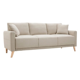 Canapé 3 places en tissu beige et bois clair MUNIK