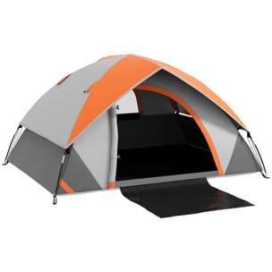 Tienda de Campaña para 2 Personas Tienda de Camping Plegable Ligera Impermeable 3000 mm con Puerta Ventana Gancho y Bolsa de Transporte 210x150x110 cm Gris y Naranja