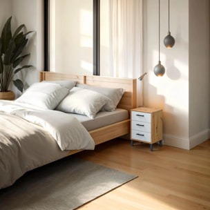 Mesita de noche de 3 cajones en blanco mate y roble nodi 40x33 cm Leia Blanco Artik (Blanco Mate) - Roble Nodi