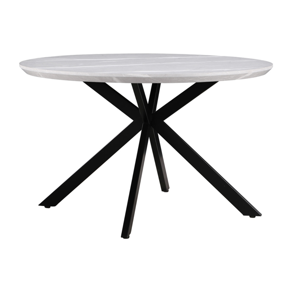 Tavolo tondo 120 cm top effetto marmo chiaro e gambe nere - Gabry