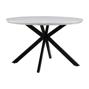 Tavolo tondo 120 cm top effetto marmo chiaro e gambe nere - Gabry