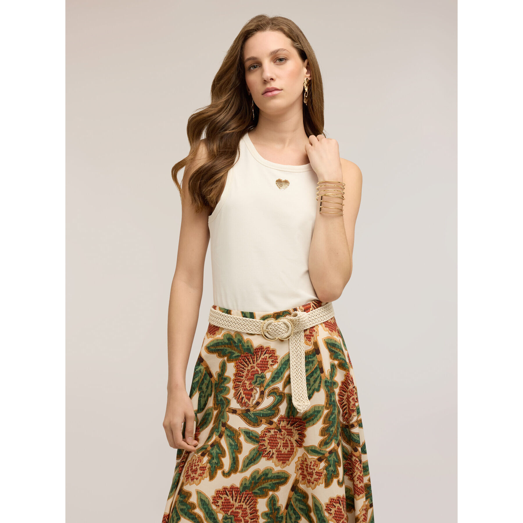 Motivi - Top con cuore in paillettes - Beige