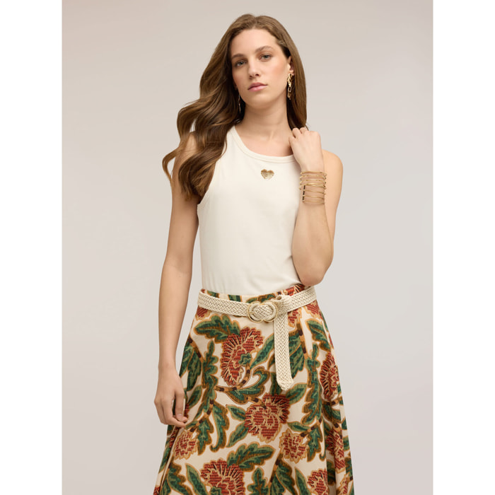 Motivi - Top con cuore in paillettes - Beige